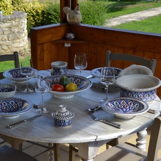 Service à couscous assiettes Tebsi Bakir bleu - 8 pers