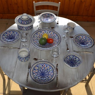 Service à couscous assiettes Tebsi Bakir bleu - 8 pers