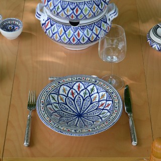 Service couscoussier assiettes Tebsis Bakir bleu - 8 pers