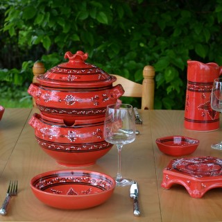 Service couscoussier avec assiettes jattes Tatoué rouge - 12 pers