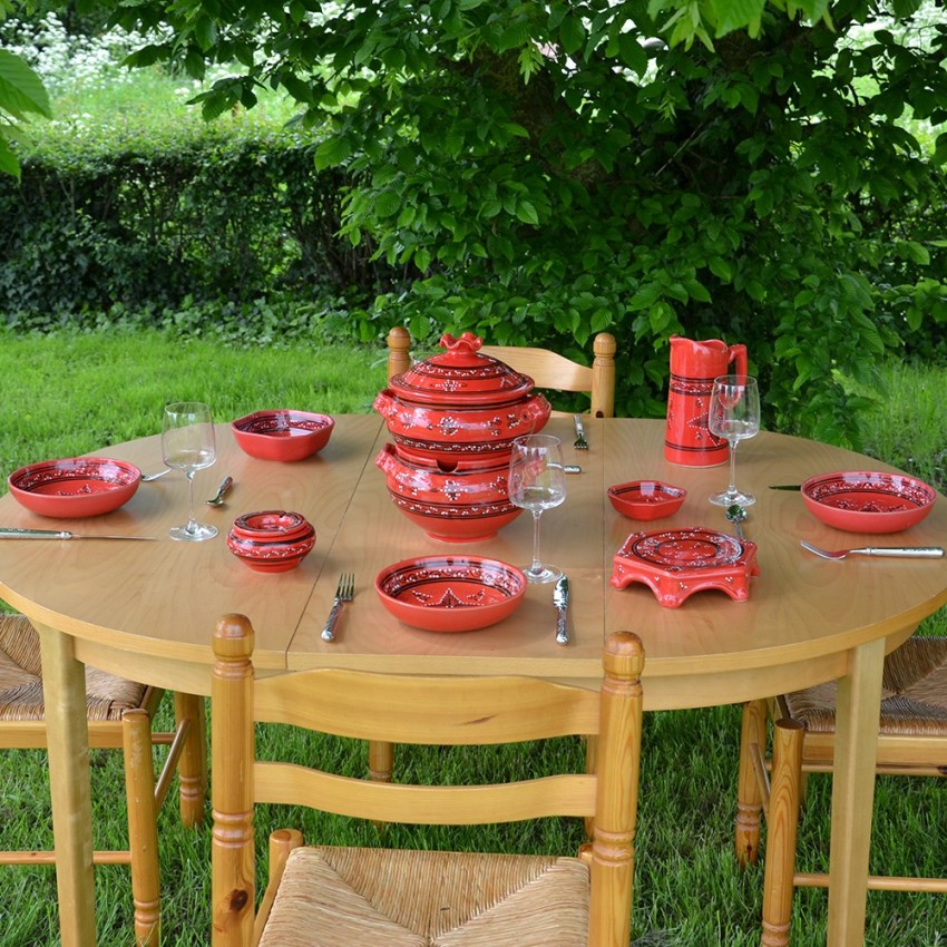 Service couscoussier avec assiettes jattes Tatoué rouge - 12 pers
