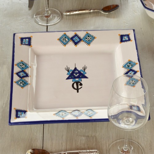 Assiette carrée Khelel bleu - L 24 cm