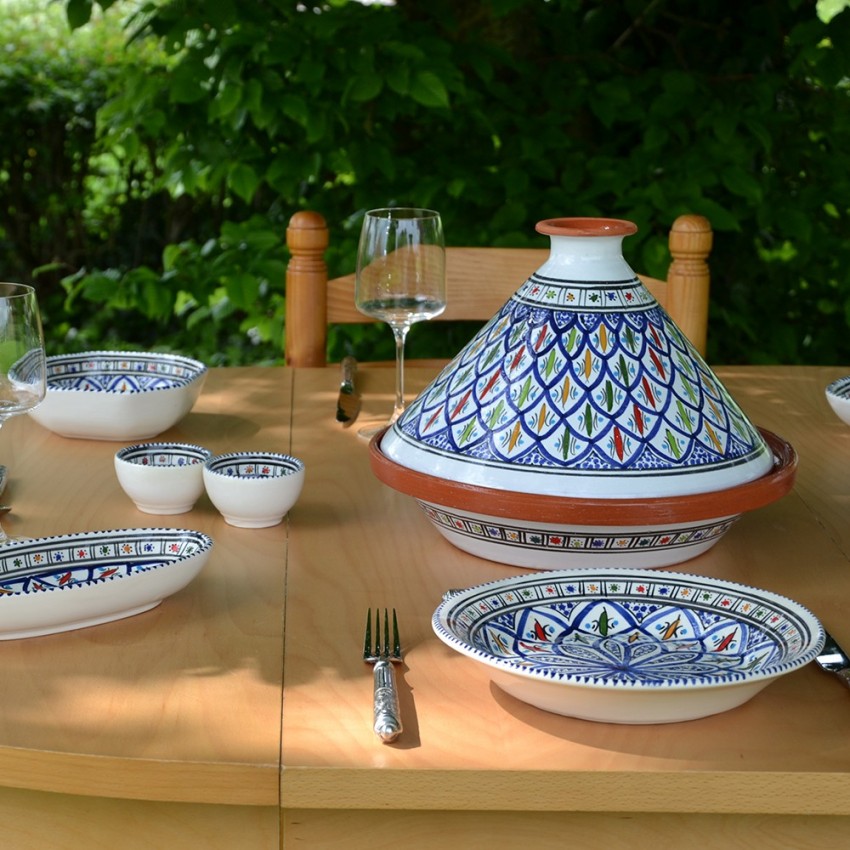 Service à tajine assiettes creuses Bakir bleu - 8 pers