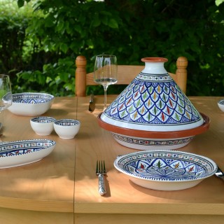 Service à tajine assiettes creuses Bakir bleu - 8 pers