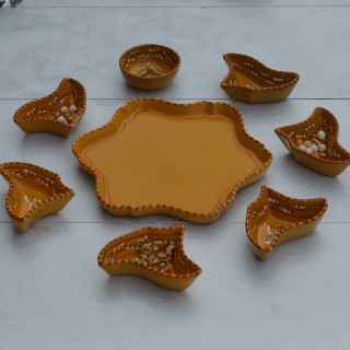 Service apéritif Fleur Tatoué jaune moutarde