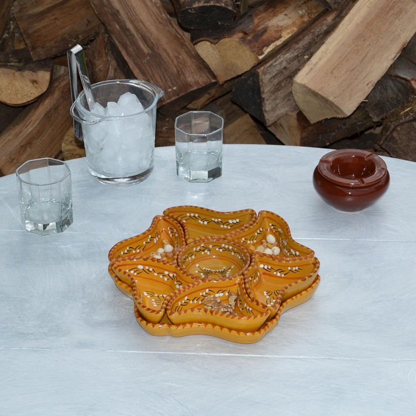 Service apéritif Fleur Tatoué jaune moutarde