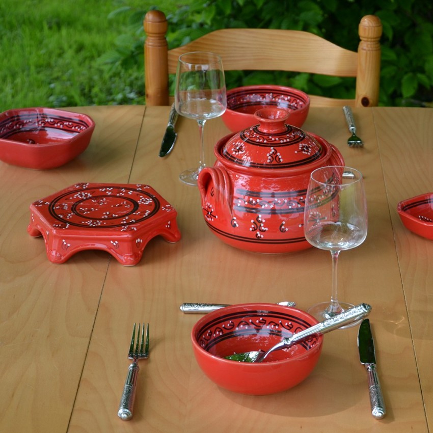 Plat octogonal Tatoué rouge - L 15 cm