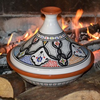 Tajine Marrakech Bleu Nuit - Diamètre 31 Cm - En Terre Cuite Décorée à La Main - Compatible Tous Feux