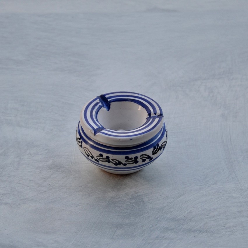 Cendrier anti fumée Tatoué bleu et blanc - Mini modèle