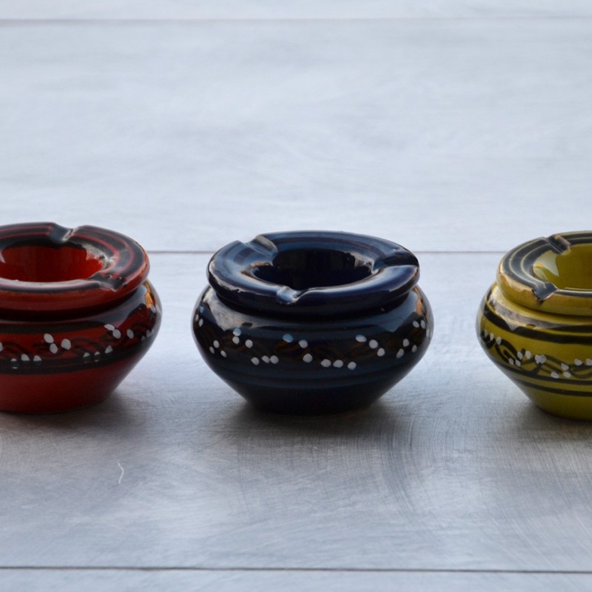 Cendrier anti fumée Tatoué bleu foncé - Mini modèle