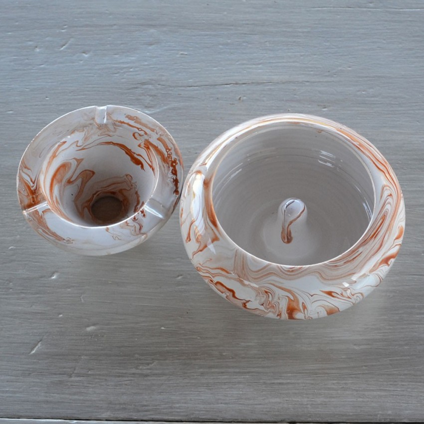 Cendrier anti fumée marbré marron et blanc - Grand modèle