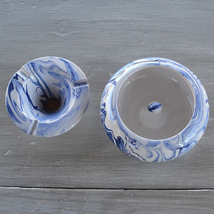 Cendrier anti fumée marbré bleu - Moyen modèle