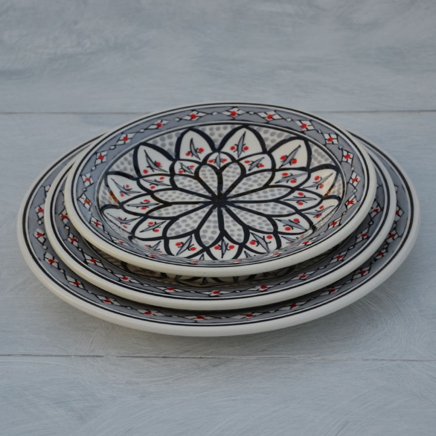 Lot de 6 assiettes plates Bakir gris - D 24 cm