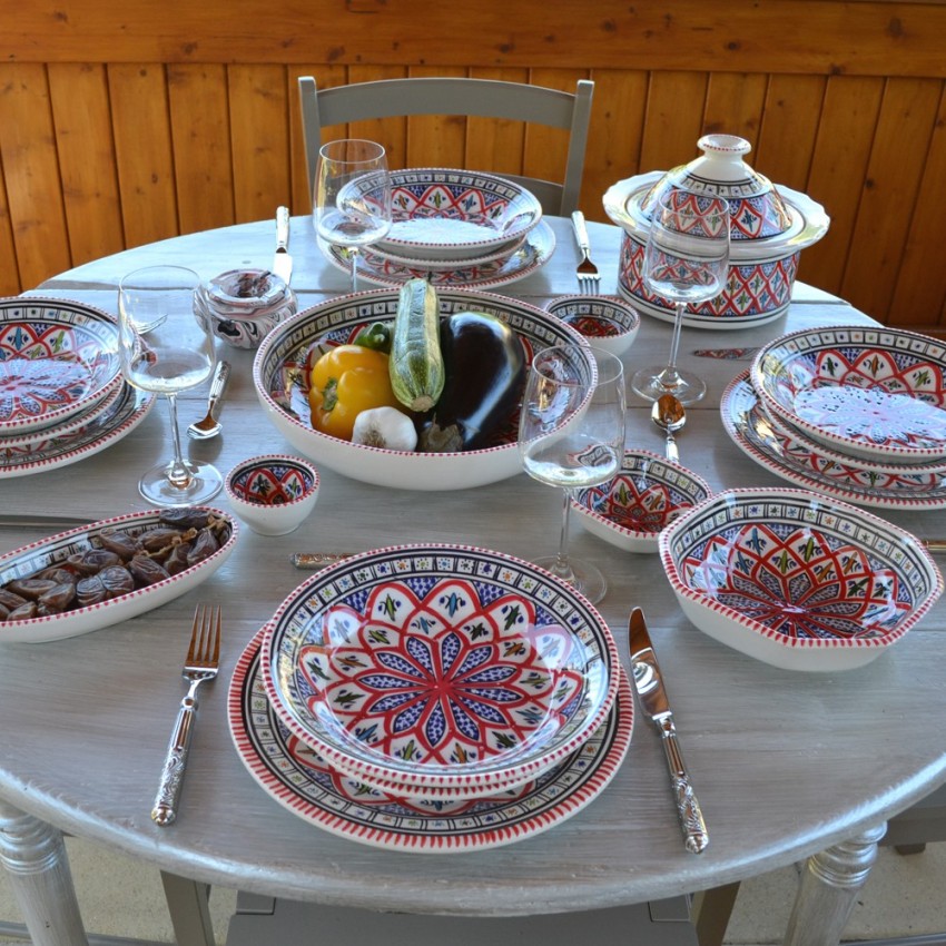 Service à couscous assiettes creuses Bakir rouge - 6 pers