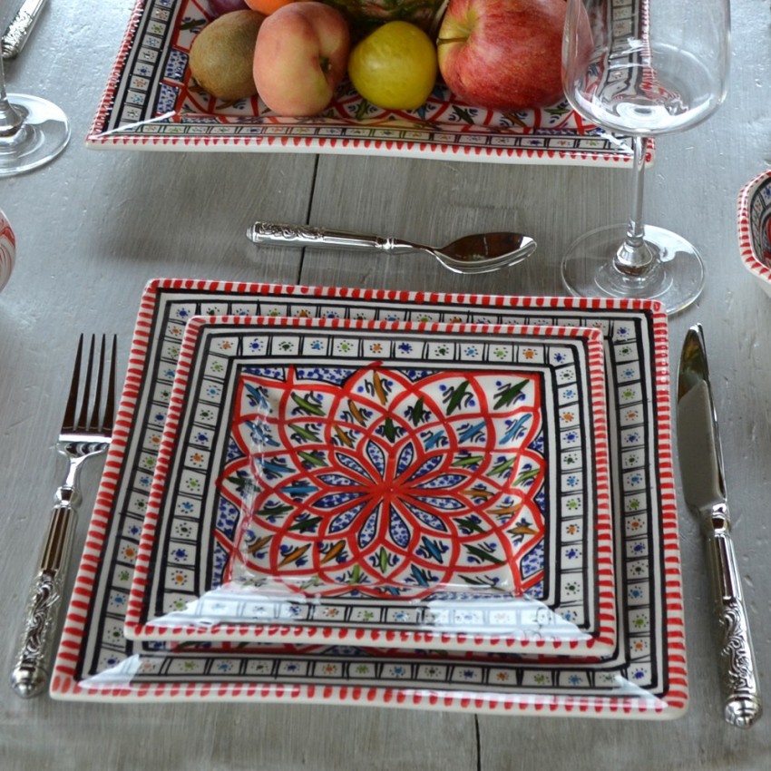 Assiette carrée Bakir rouge - Larg 19 cm