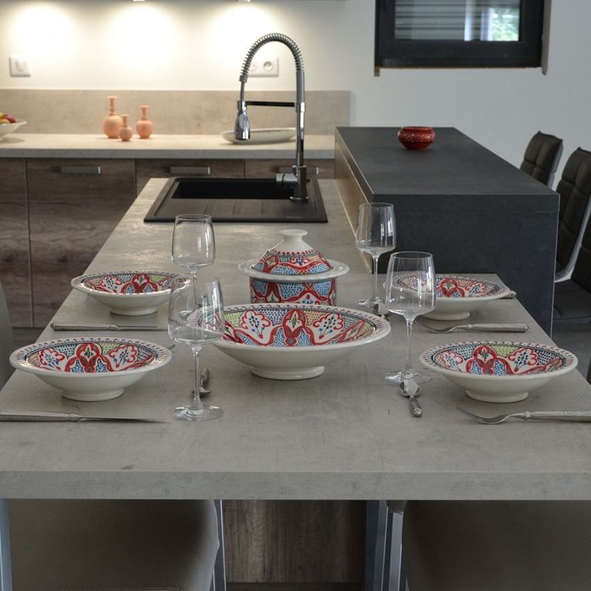 Service à couscous assiettes Tebsis Marocain Rouge - 6 pers